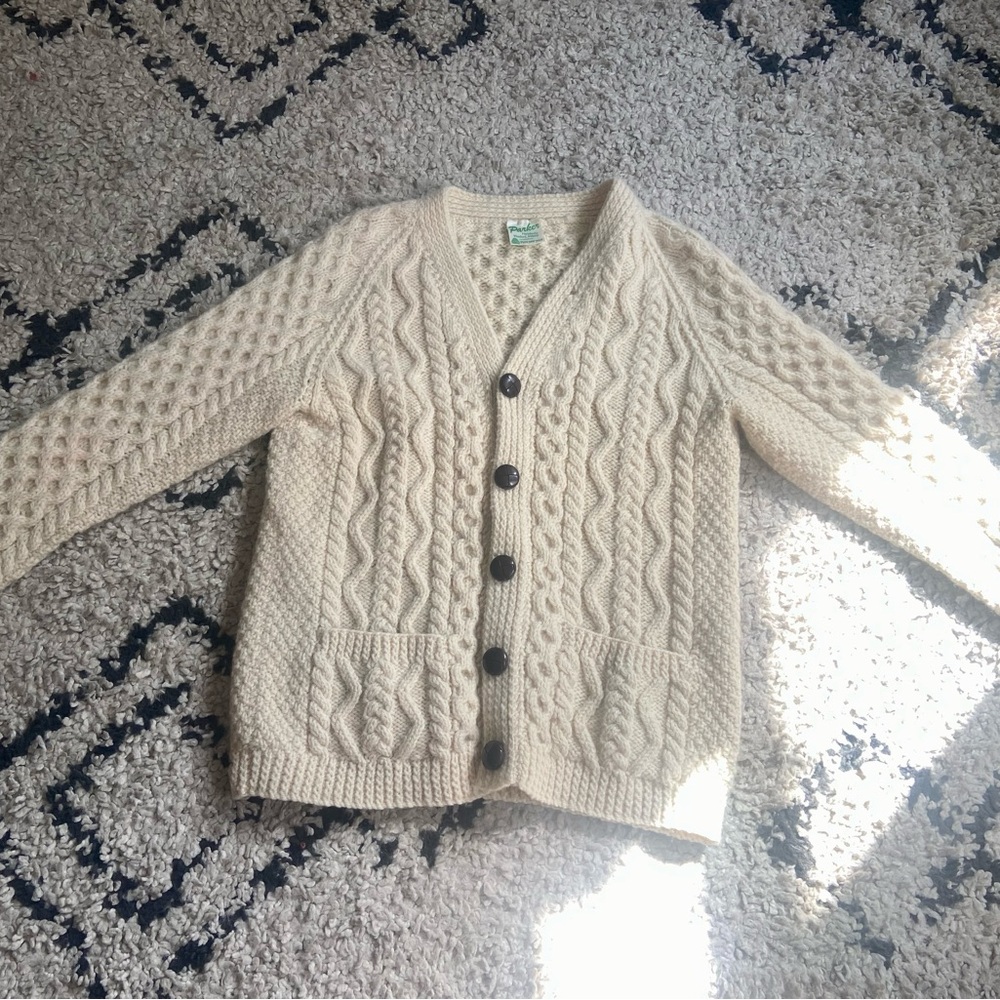 Irish Wool Parker Sweater - Cream / Beige - Cardigan with Pockets